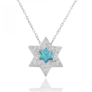 Sterling Silver Opal And CZ Jewish Star Pendant