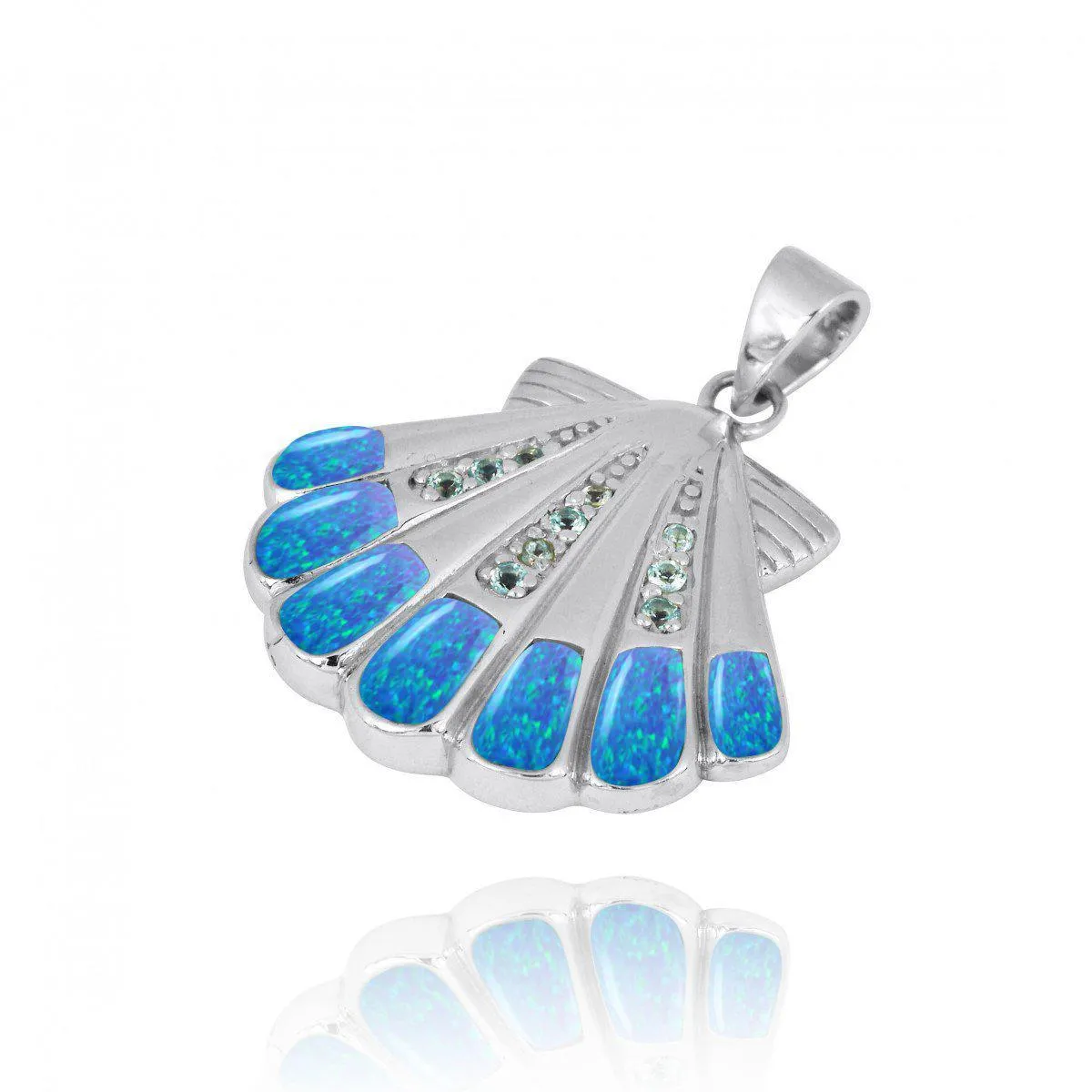 Sterling Silver Seashell with Swiss Blue Topaz Blue Opal Pendant Necklace