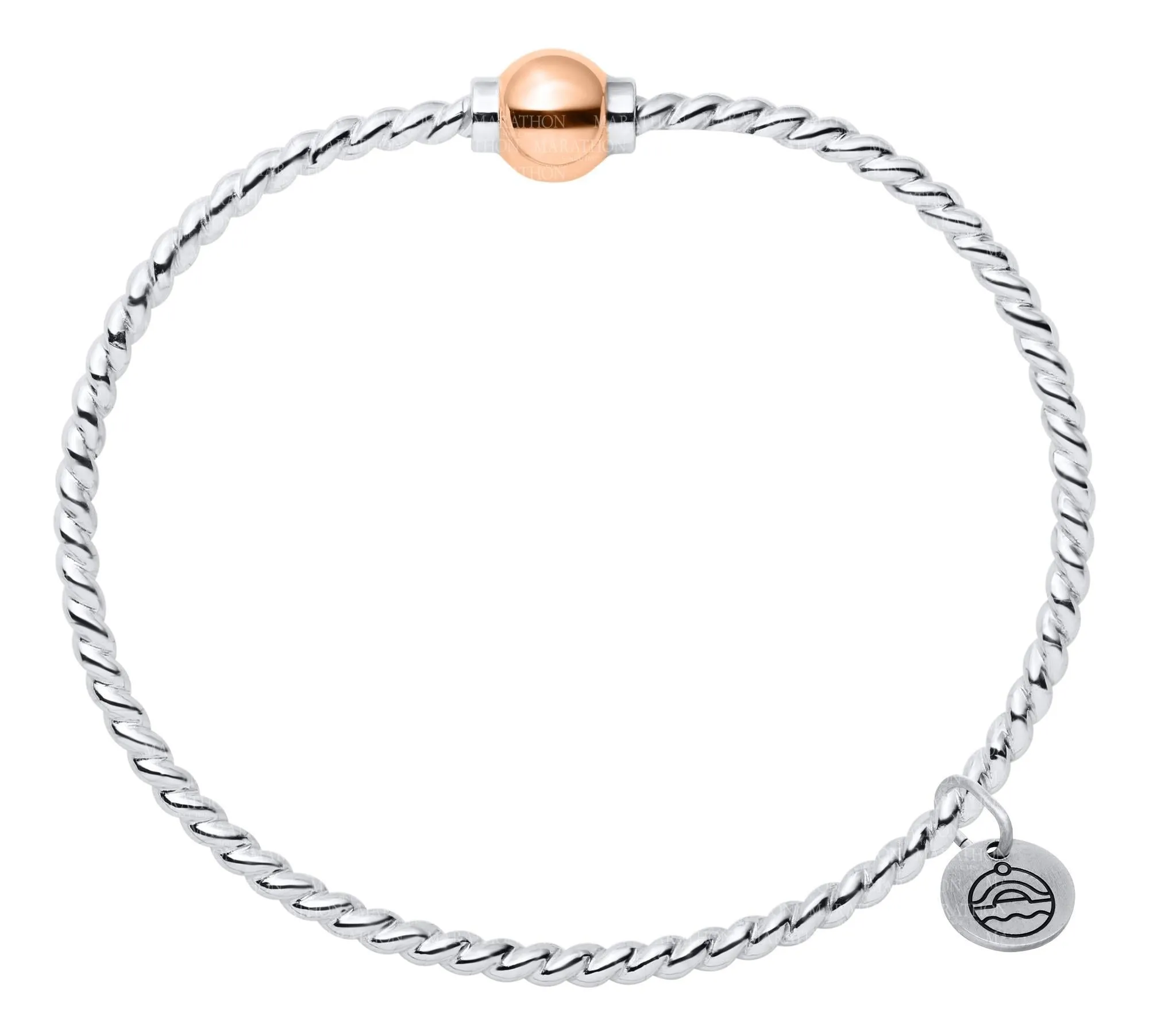 Sterling Silver Single 14K Rose Gold Bead Twisted 7 Inch Cape Cod Bracelet