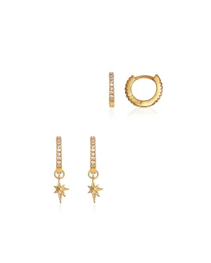 Sterling Silver Starburst Ear Bundle (Gold)