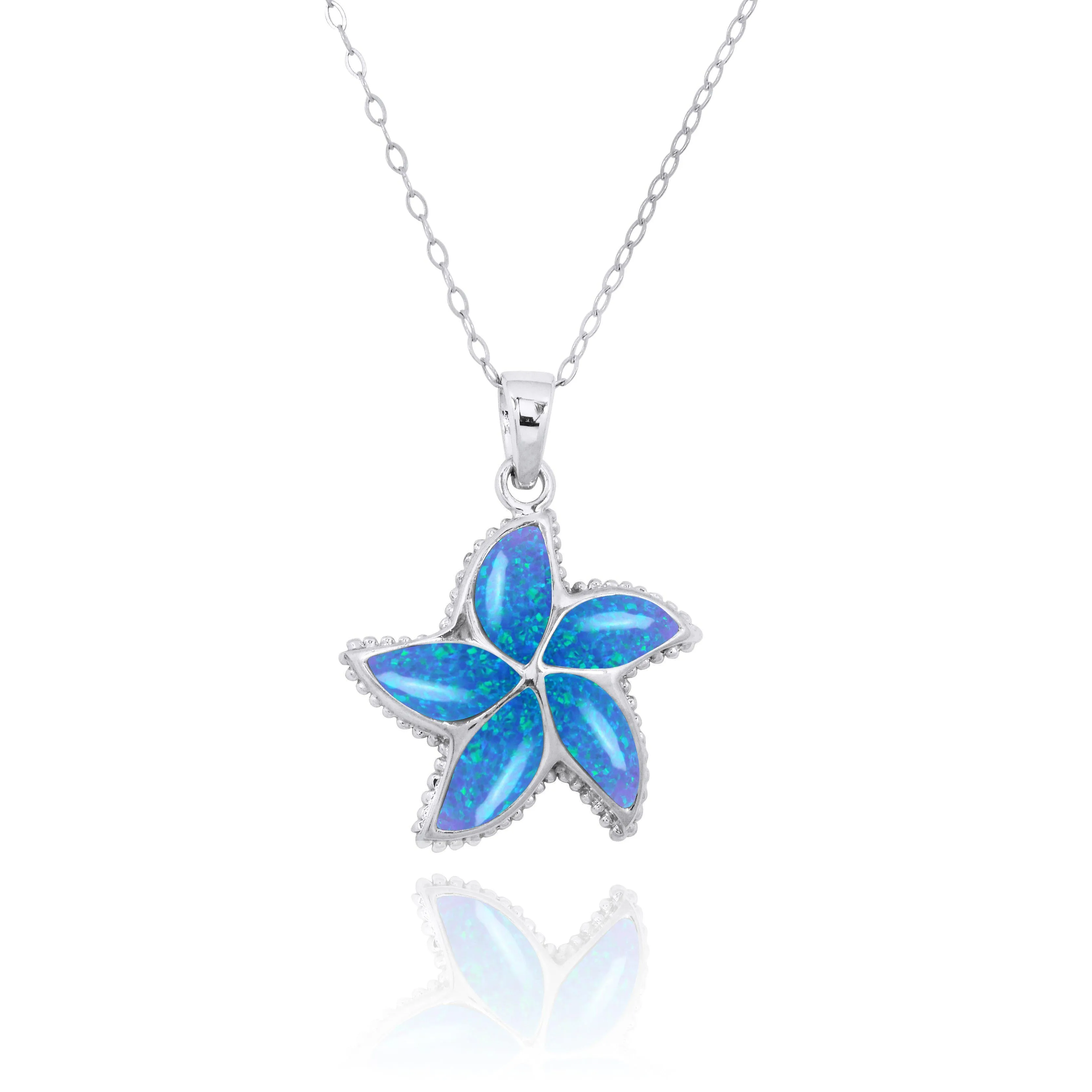 Sterling Silver Starfish with Blue Opal Pendant Necklace