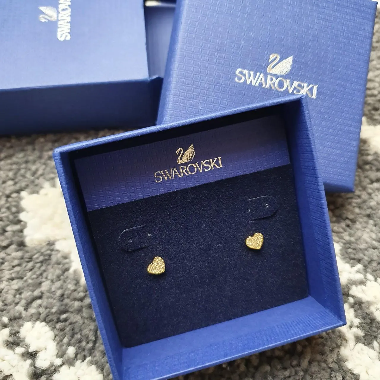 SWAROVSKI Yellow Gold Plated White Crystal Studded Heart Shaped Earrings (S)