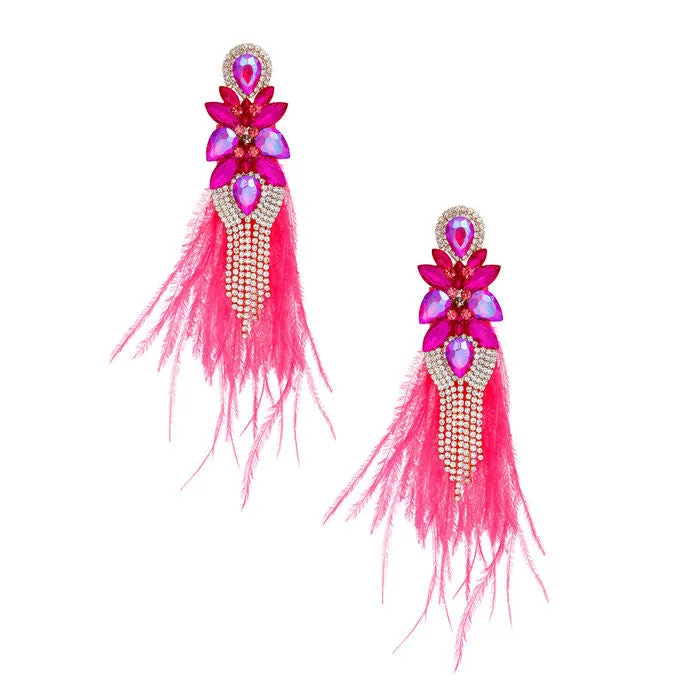 Tassel Feather Glass Earrings for Women