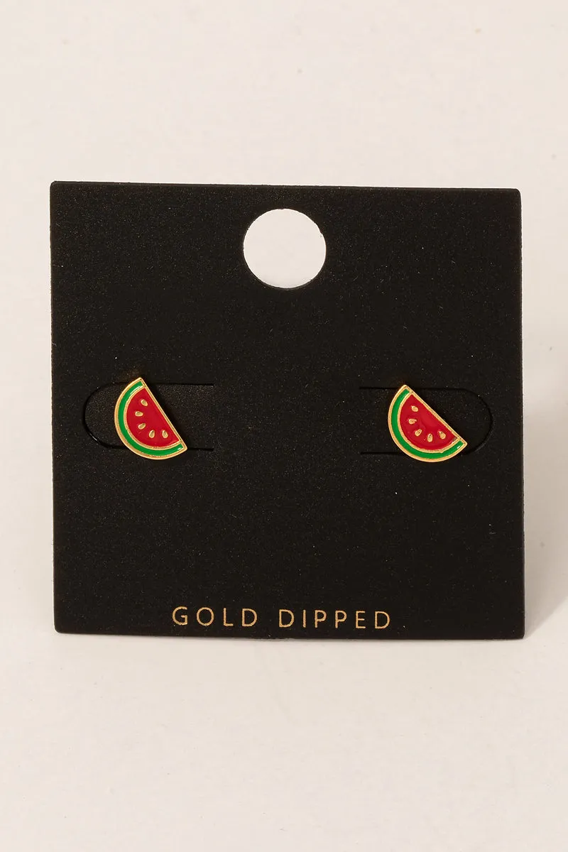 Tiny Watermelon Stud Earrings in Gold