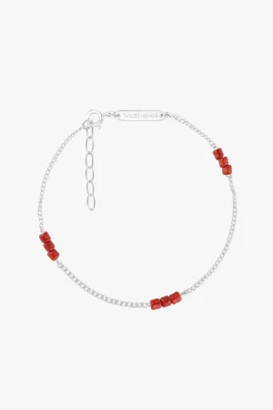 Triple red beads bracelet silver