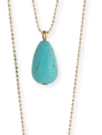 Turquoise and Brown Stone Horn Long Necklace