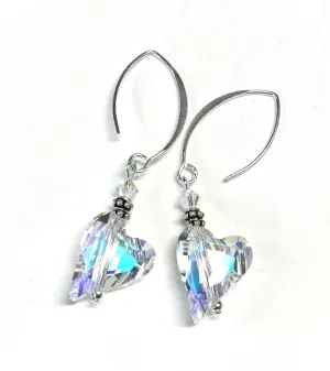 Valentines Gift - Crystal Heart Earrings - Sterling Silver - Crystal AB