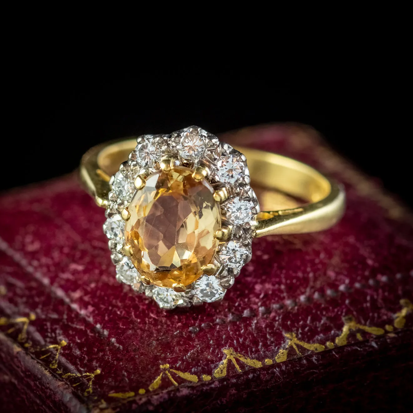 Victorian Style Yellow Topaz Diamond Ring 18ct Gold 2.50ct Topaz Dated 1976