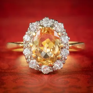 Victorian Style Yellow Topaz Diamond Ring 18ct Gold 2.50ct Topaz Dated 1976