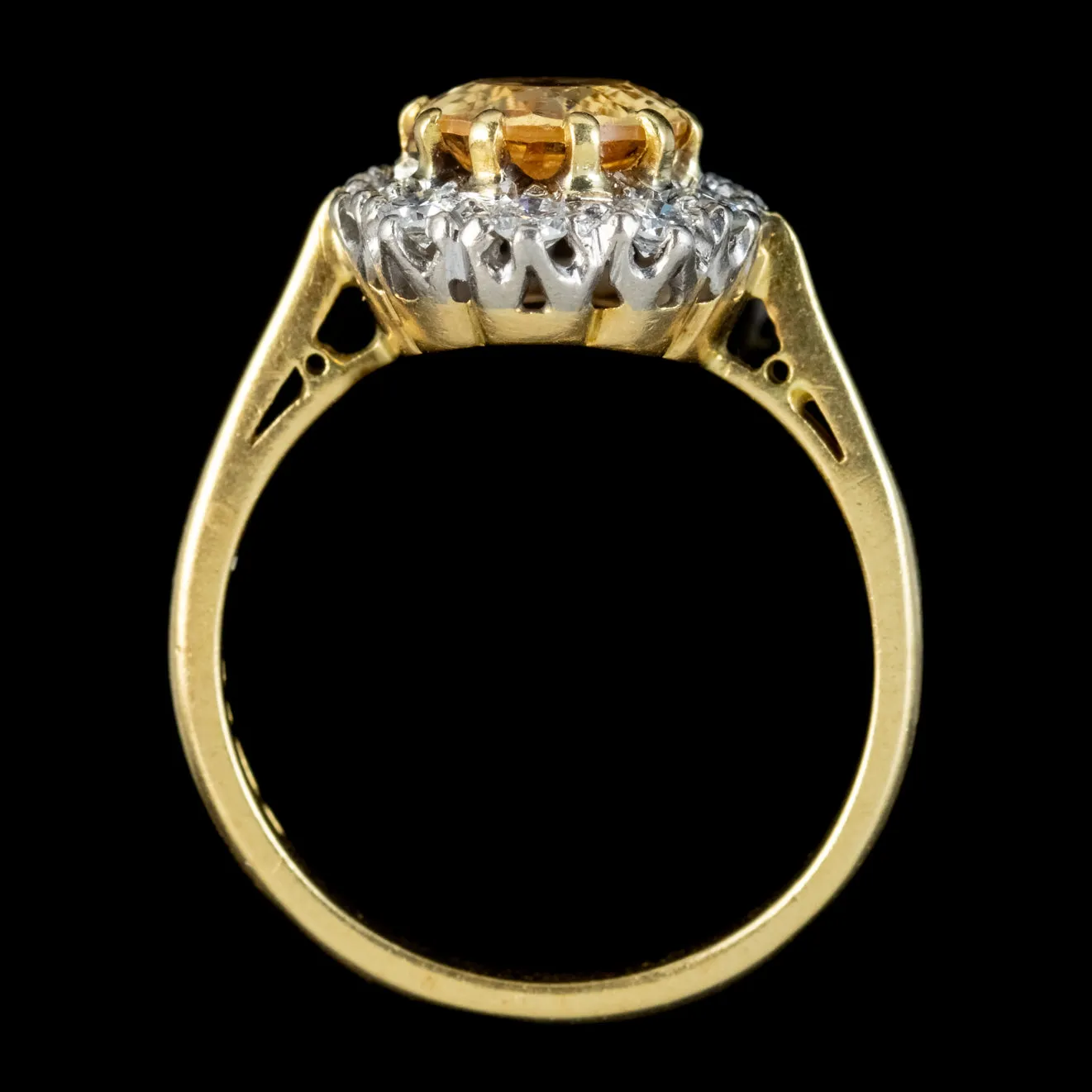 Victorian Style Yellow Topaz Diamond Ring 18ct Gold 2.50ct Topaz Dated 1976