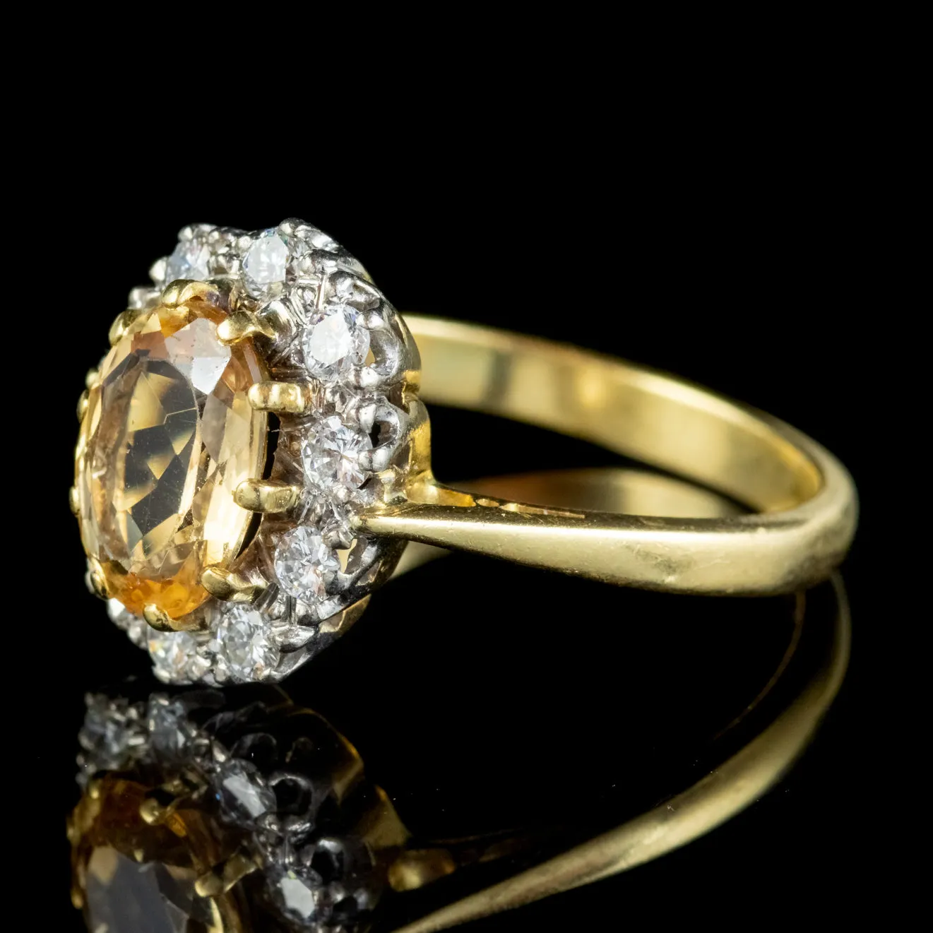 Victorian Style Yellow Topaz Diamond Ring 18ct Gold 2.50ct Topaz Dated 1976