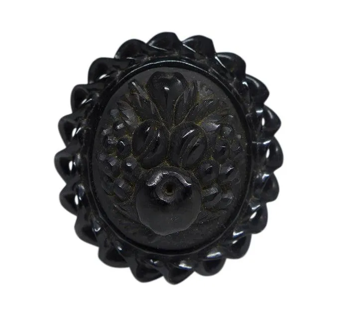 Victorian Whitby Jet Floral Brooch