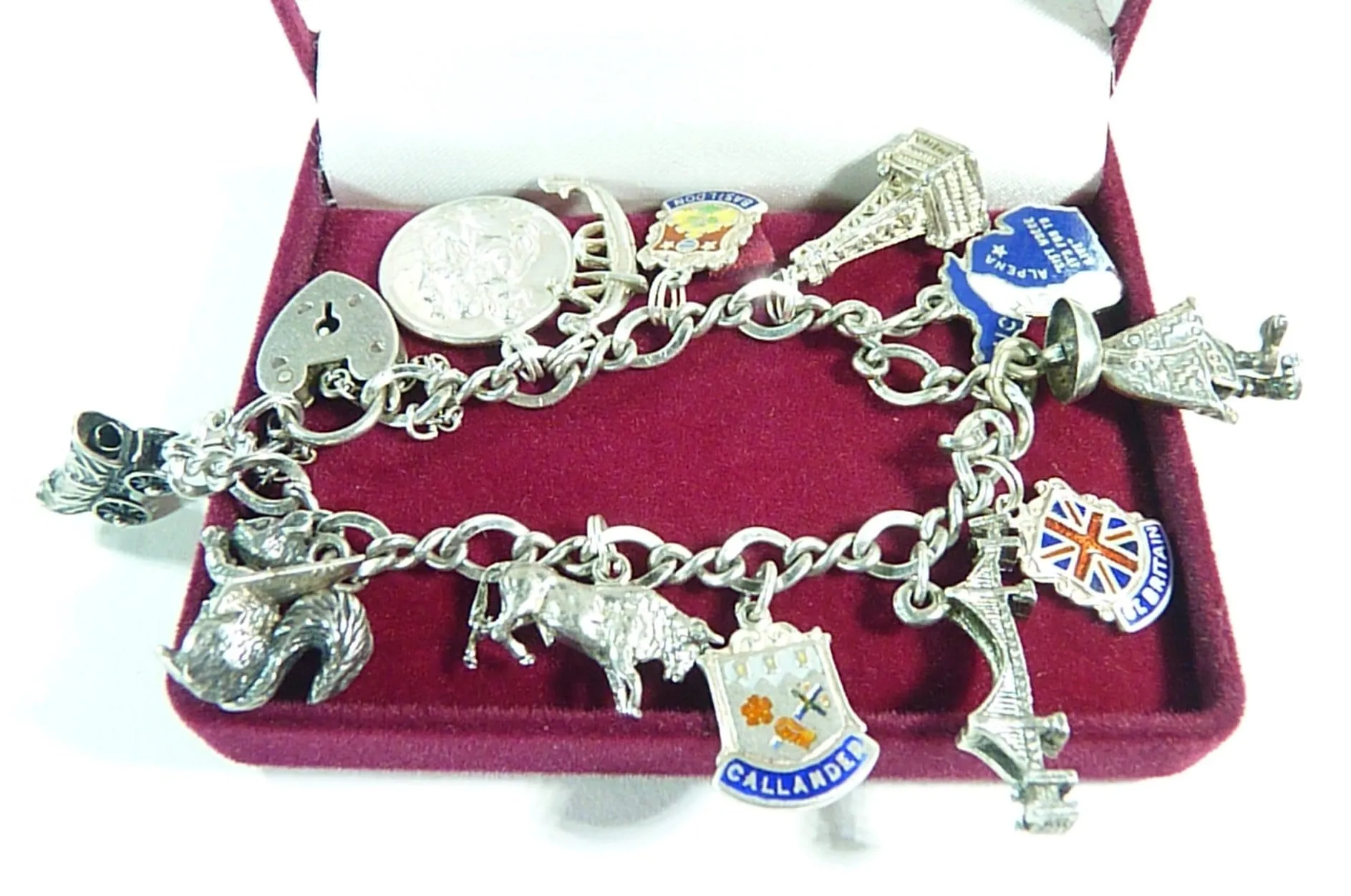 Vintage Sterling Silver Travel Themed Charm Bracelet Bell Kinney