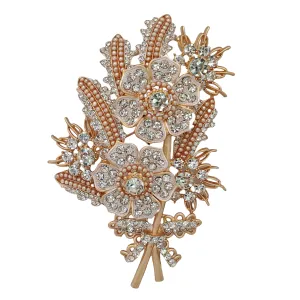 Vintage Style Large Floral Crystal Bouquet Brooch Pin, Rose Gold Tone