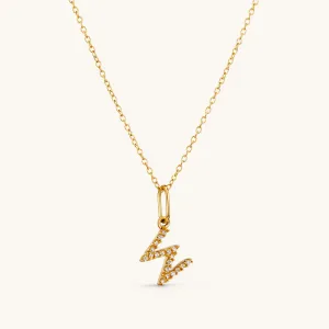 W Crystal Initial Necklace in Gold