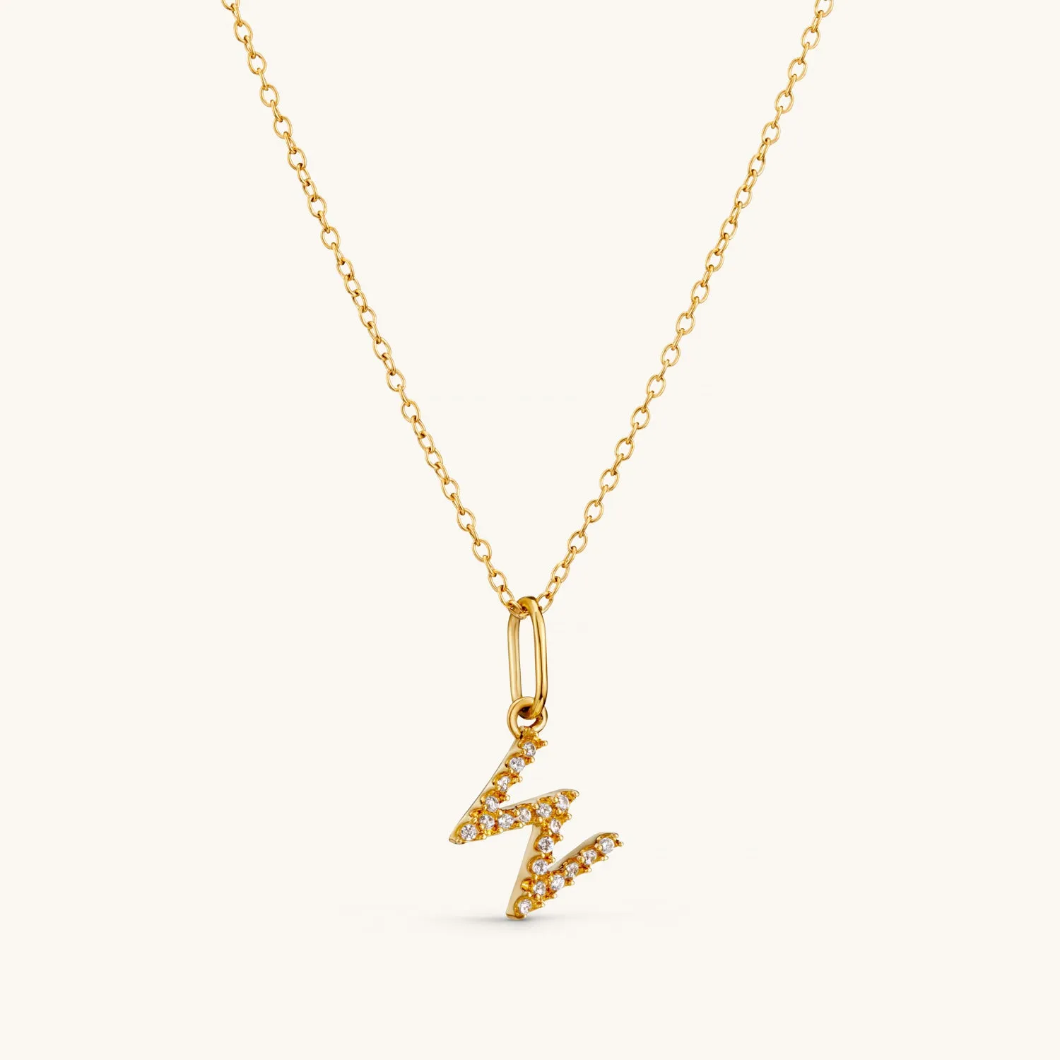 W Crystal Initial Necklace in Gold