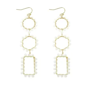 White Crystal Geo Drop Earrings