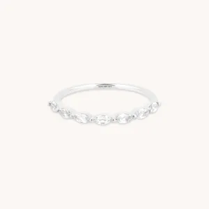 White Topaz Marquise Band Ring in Solid White Gold