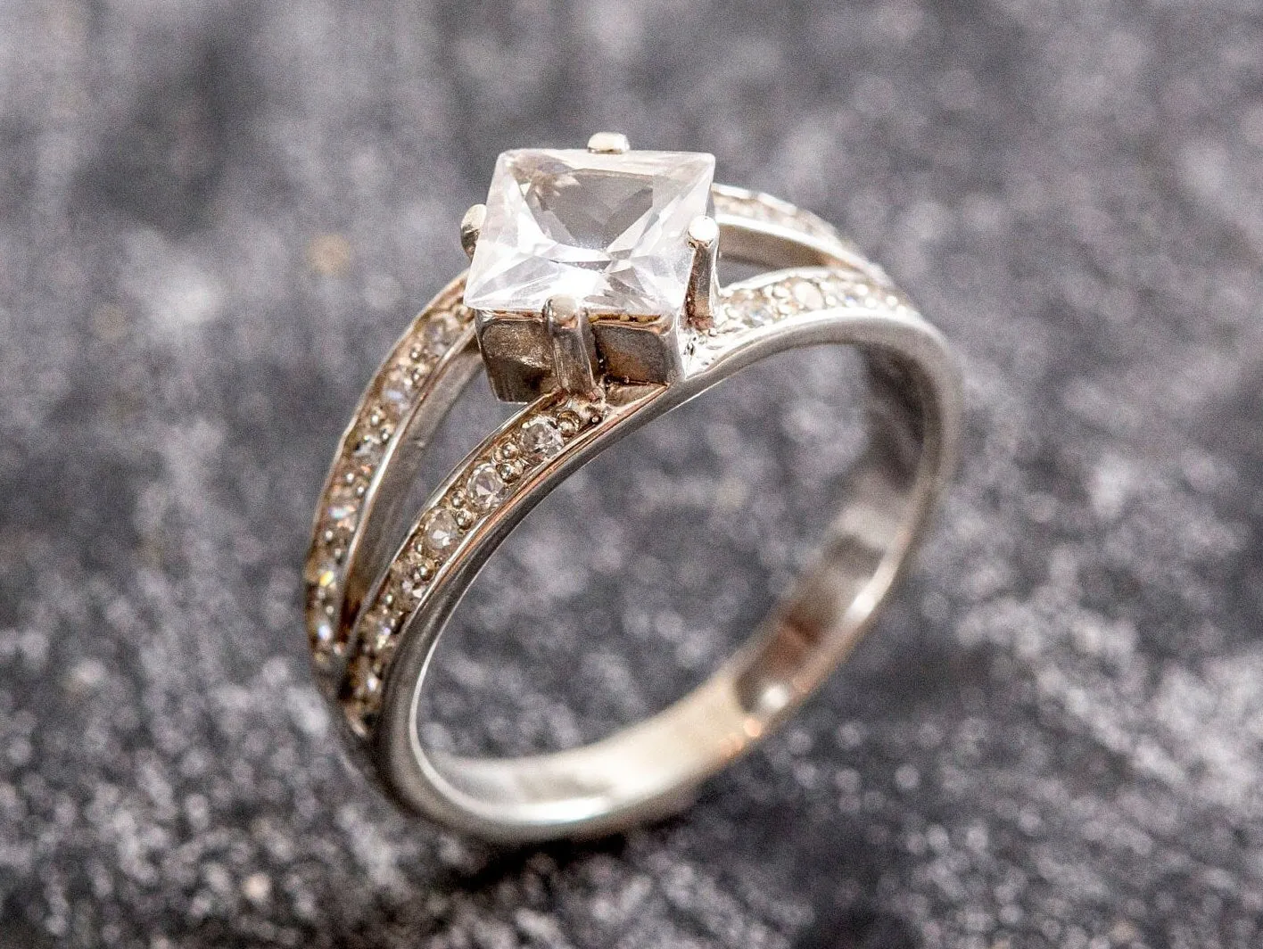 White Topaz Ring - Topaz Vintage Ring - Silver Promise Ring