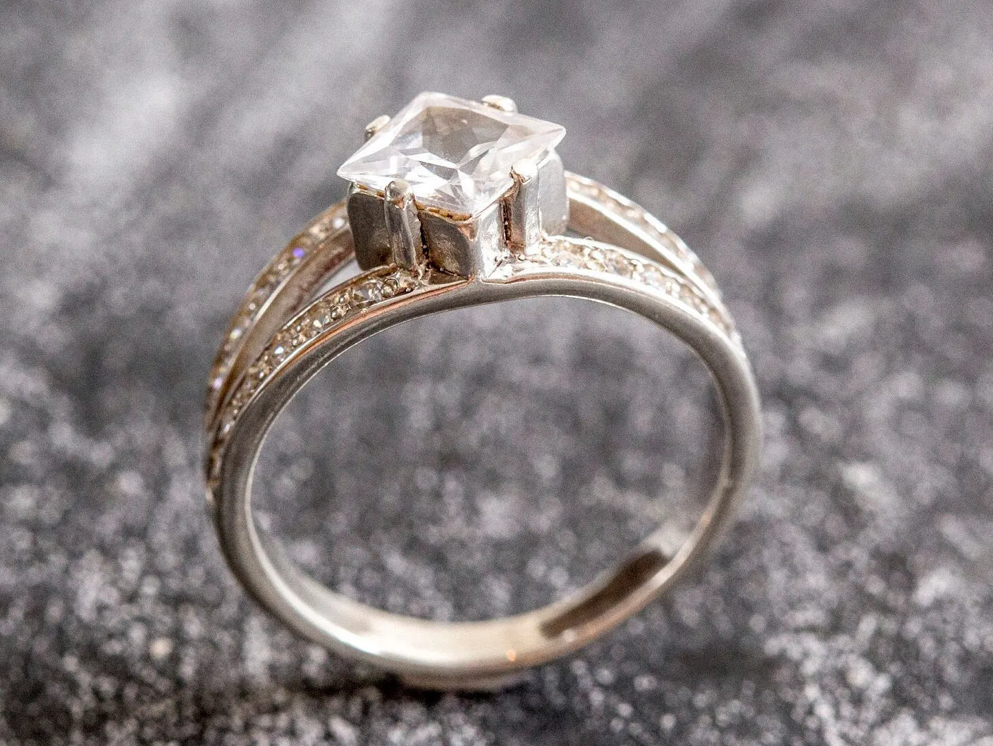 White Topaz Ring - Topaz Vintage Ring - Silver Promise Ring