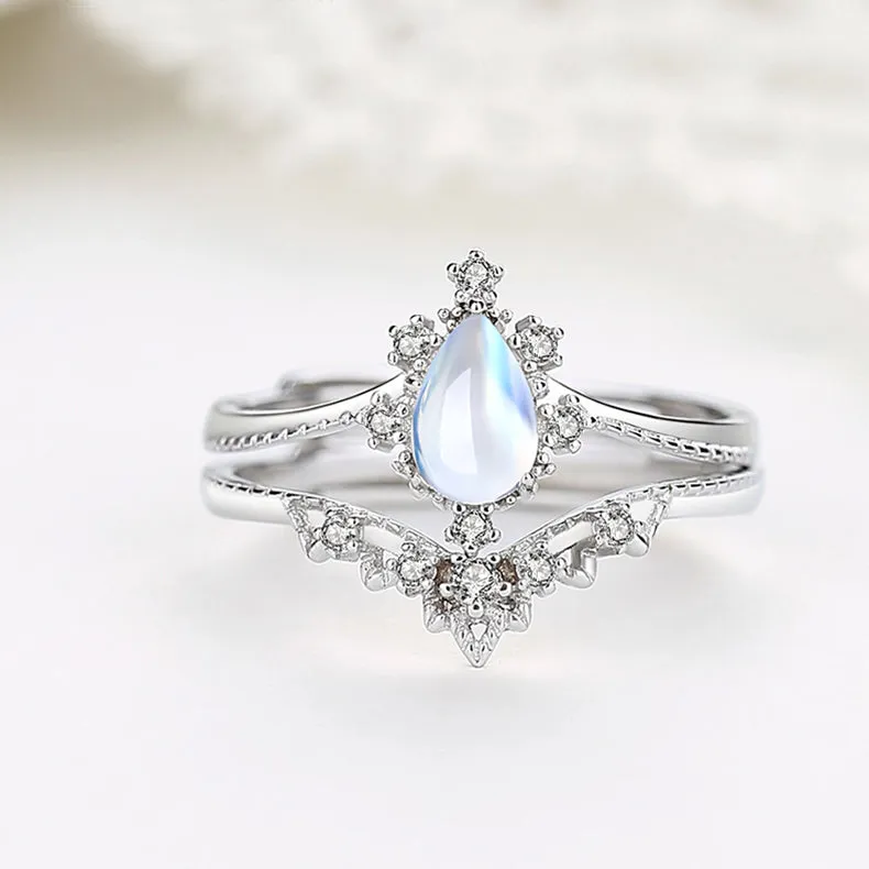 Women's Moonstone Stacking Ring Blue Topaz Ring Sterling Silver Engagement Ring For Women