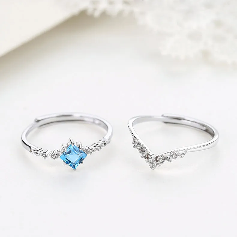 Women's Moonstone Stacking Ring Blue Topaz Ring Sterling Silver Engagement Ring For Women