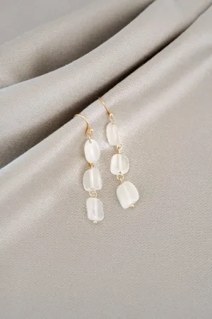 Xander Kostroma Gold Tone Moonstone 3 Drop Earrings - 14K Gold Plated, Elegant Moonstone Dangle Earrings for Spiritual Healing, Clarity, and Energy Balance