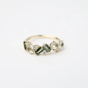 Yellow Gold Mixed Cut Green Amethyst & Green Envy Topaz Ring