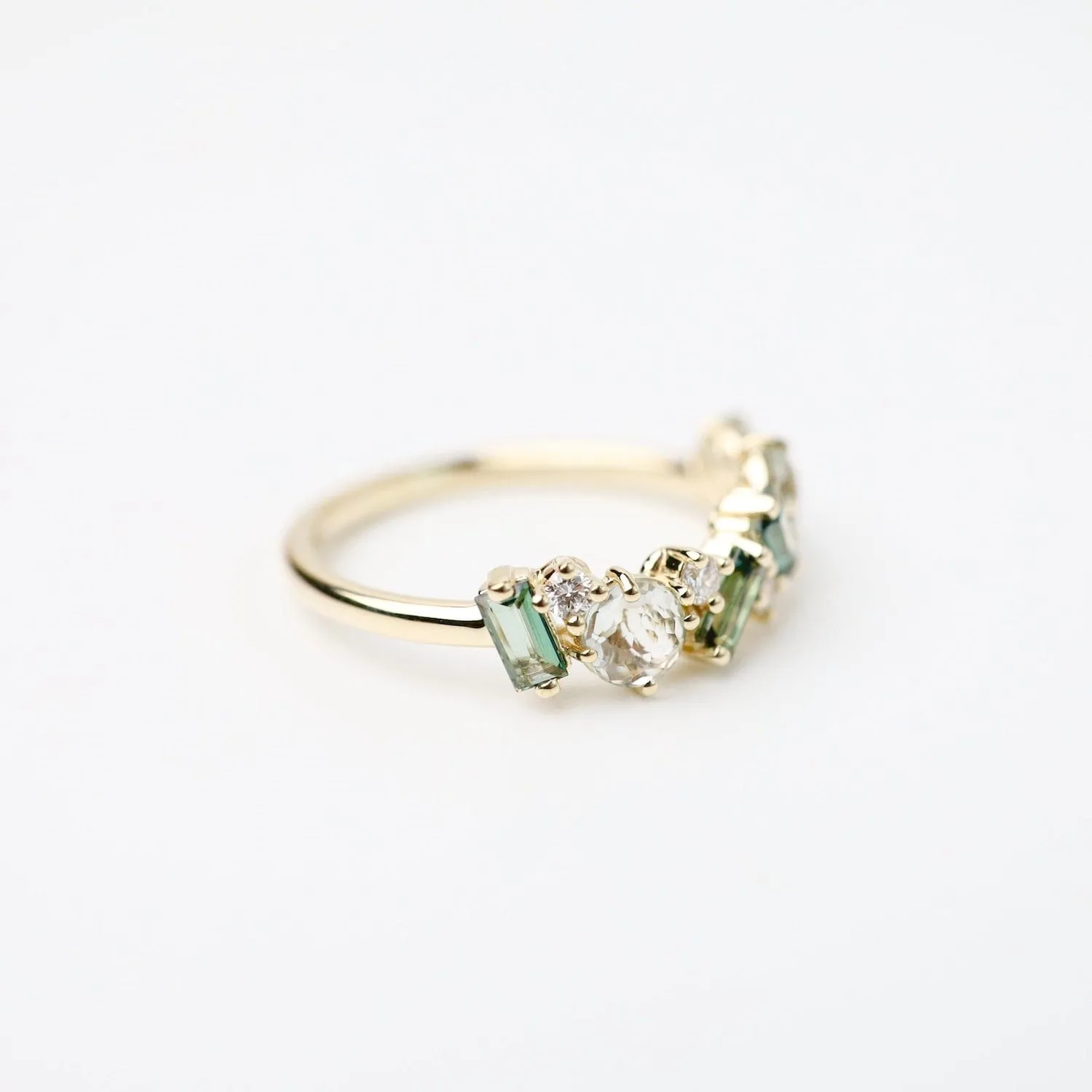 Yellow Gold Mixed Cut Green Amethyst & Green Envy Topaz Ring