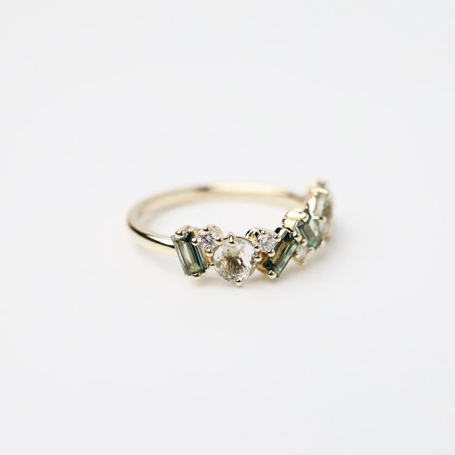 Yellow Gold Mixed Cut Green Amethyst & Green Envy Topaz Ring