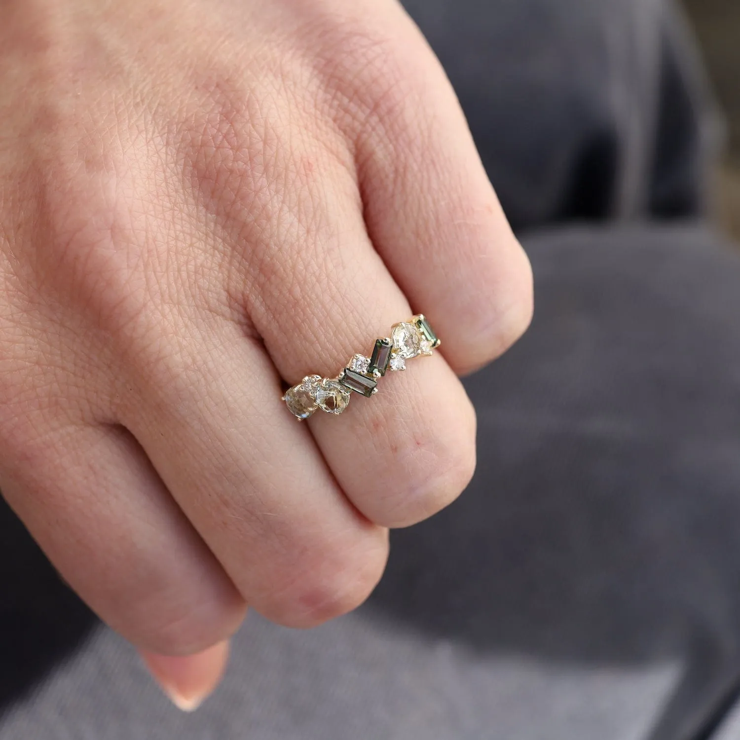 Yellow Gold Mixed Cut Green Amethyst & Green Envy Topaz Ring