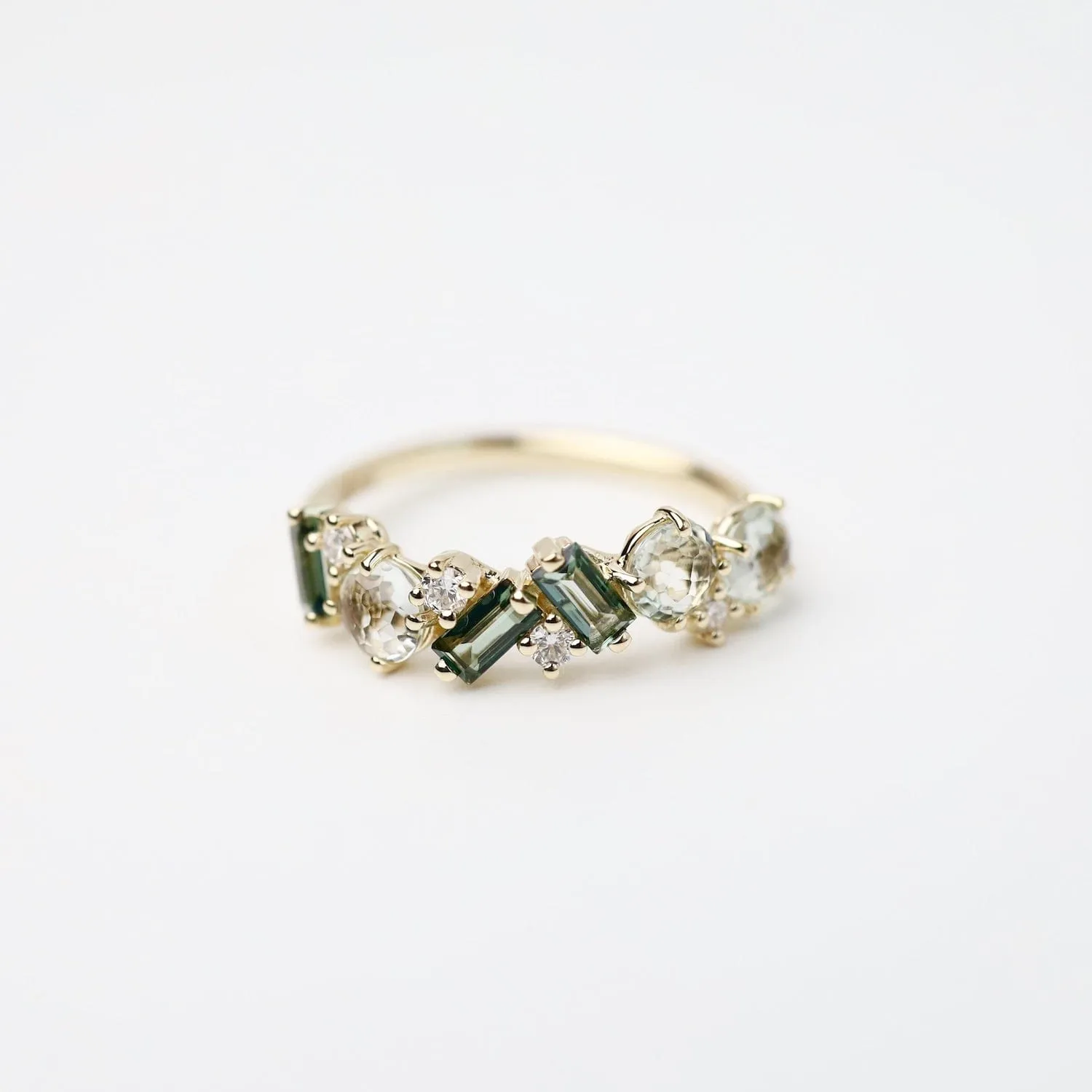 Yellow Gold Mixed Cut Green Amethyst & Green Envy Topaz Ring