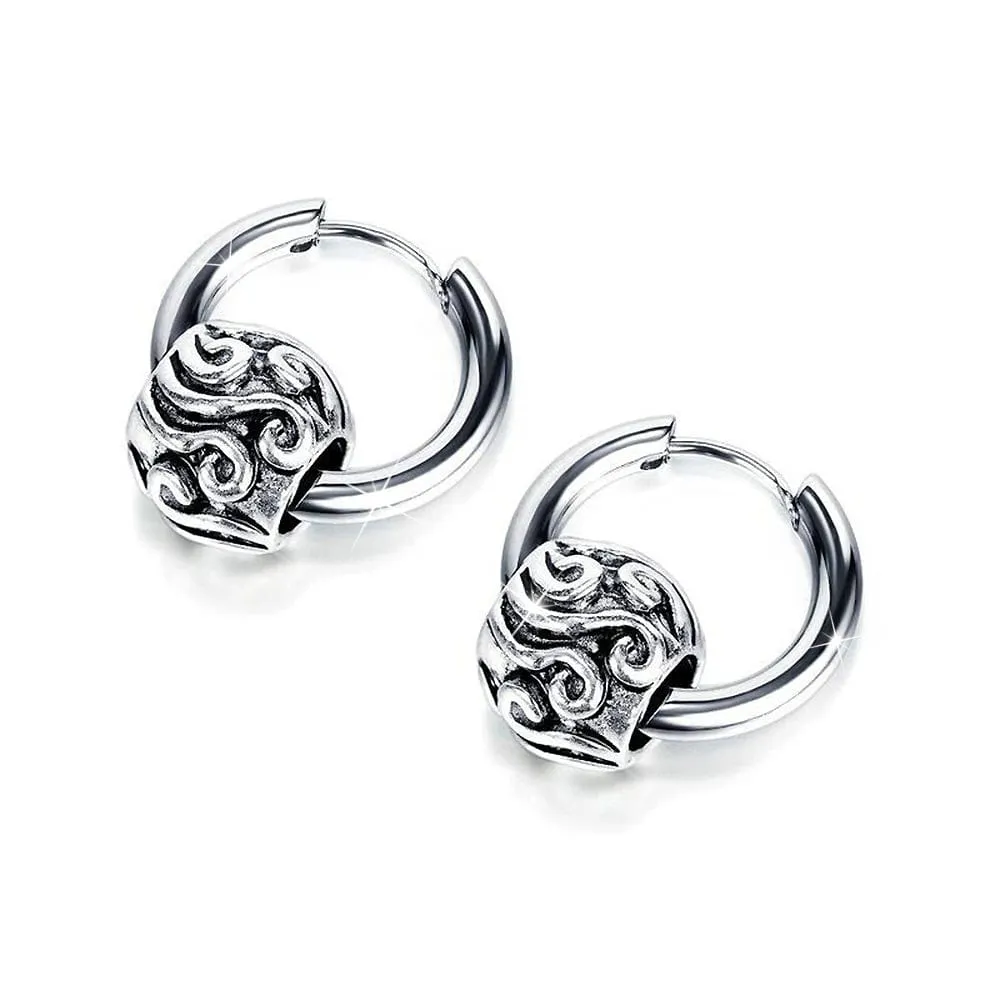 Zen Bead Hoop White Gold Layered Earrings